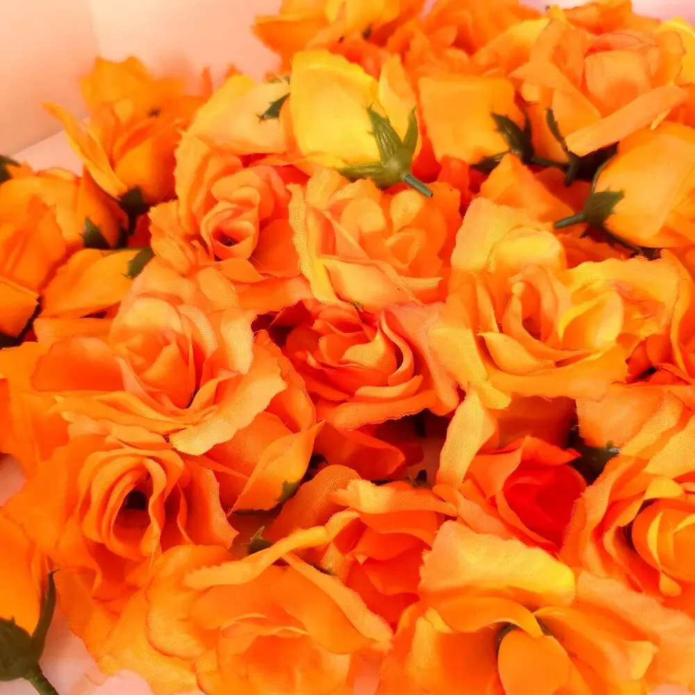 Orange Silk Artificial Rose Flower Heads Stemless Wedding Craft 2.5